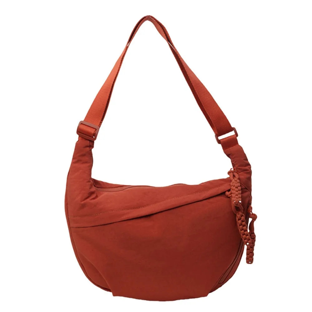 Canvas Lightweight Solid Color Dumpling Crossbody Bag - Large Capacity Korean-Inspired Shoulder Bag