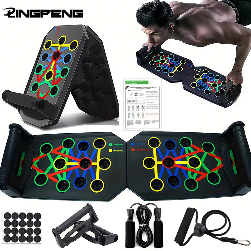 Portable Multifunctional Push-Up Board Set with Handles - Foldable Fitness Equipment for Comprehensive Chest, Abdomen, Arms, and Back Training
