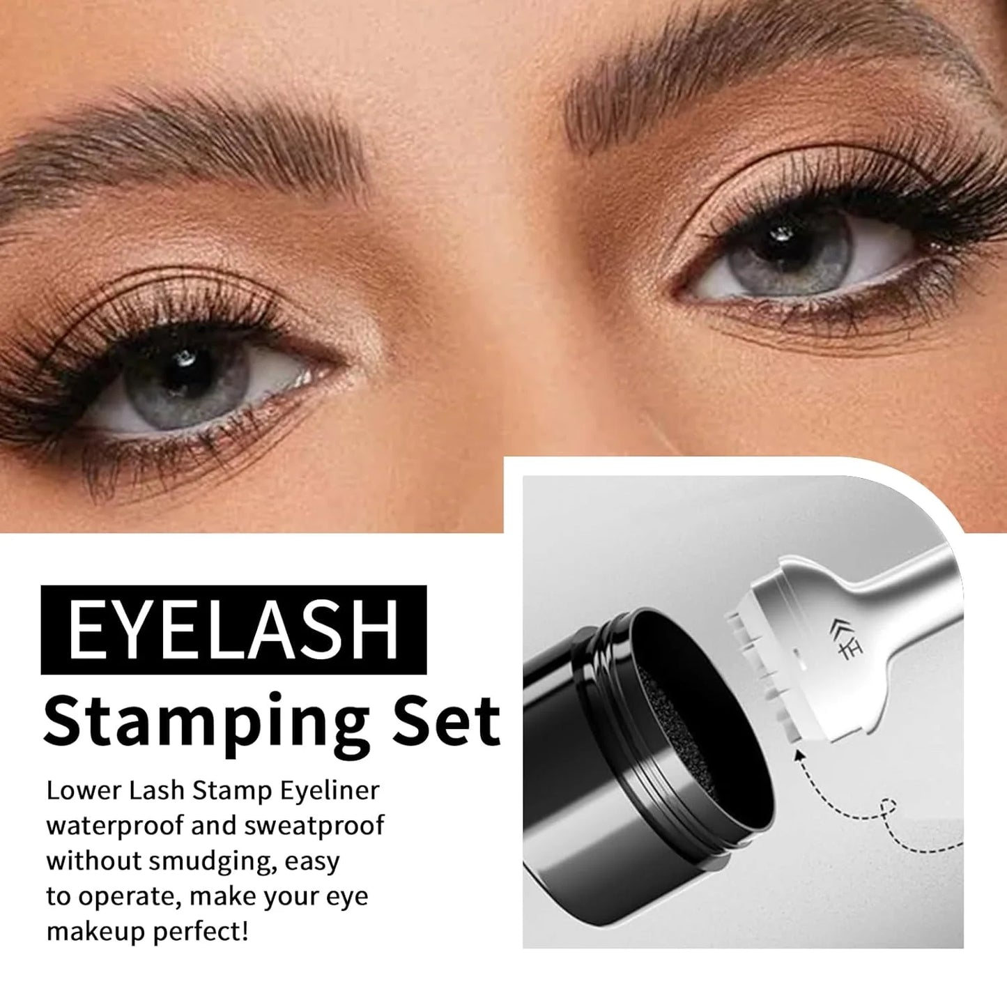 2-in-1 Waterproof and Sweatproof Lower Lash Stamp with Reusable Eyelash Stamp and Individual Liquid Eyeliner Set