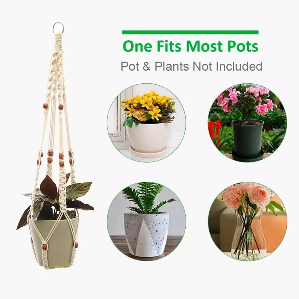 Macrame Hanging Planter - Decorative Wall Plant Holder and Flower Basket for Balcony Décor