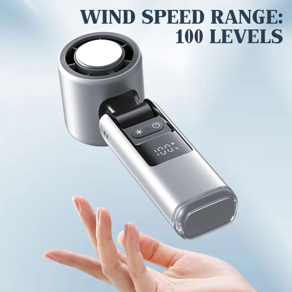 100 Turbos Chilled Ice Sensation Mini Turbo Speed Fan with USB Power and Digital Display for Outdoor Camping, Office, and Dorm Use