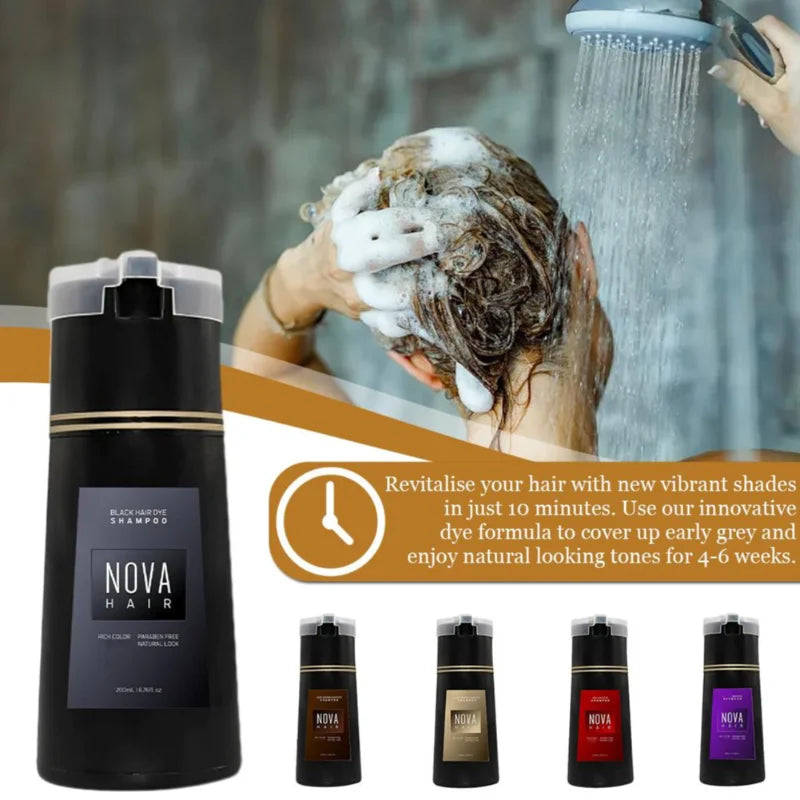 Nova Natural Moisturizing Hair Dye and Hair Care 3-in-1 Shampoo for Effective White Hair Coverage and Oil Control