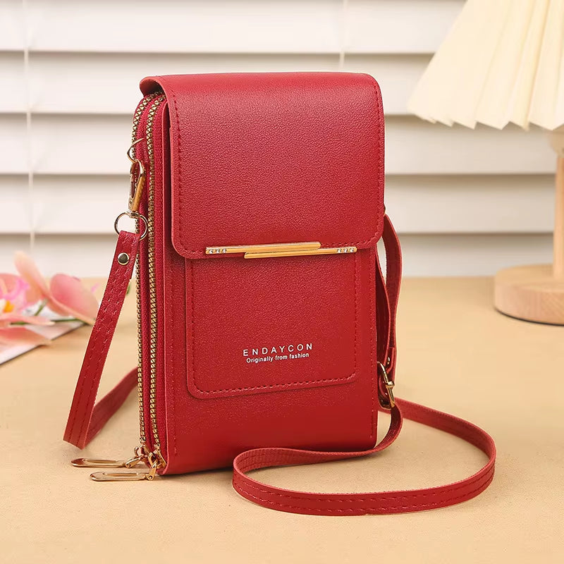 Fashionable Touch Screen Lock Crossbody Cell Phone Bag for Women with Card Holder