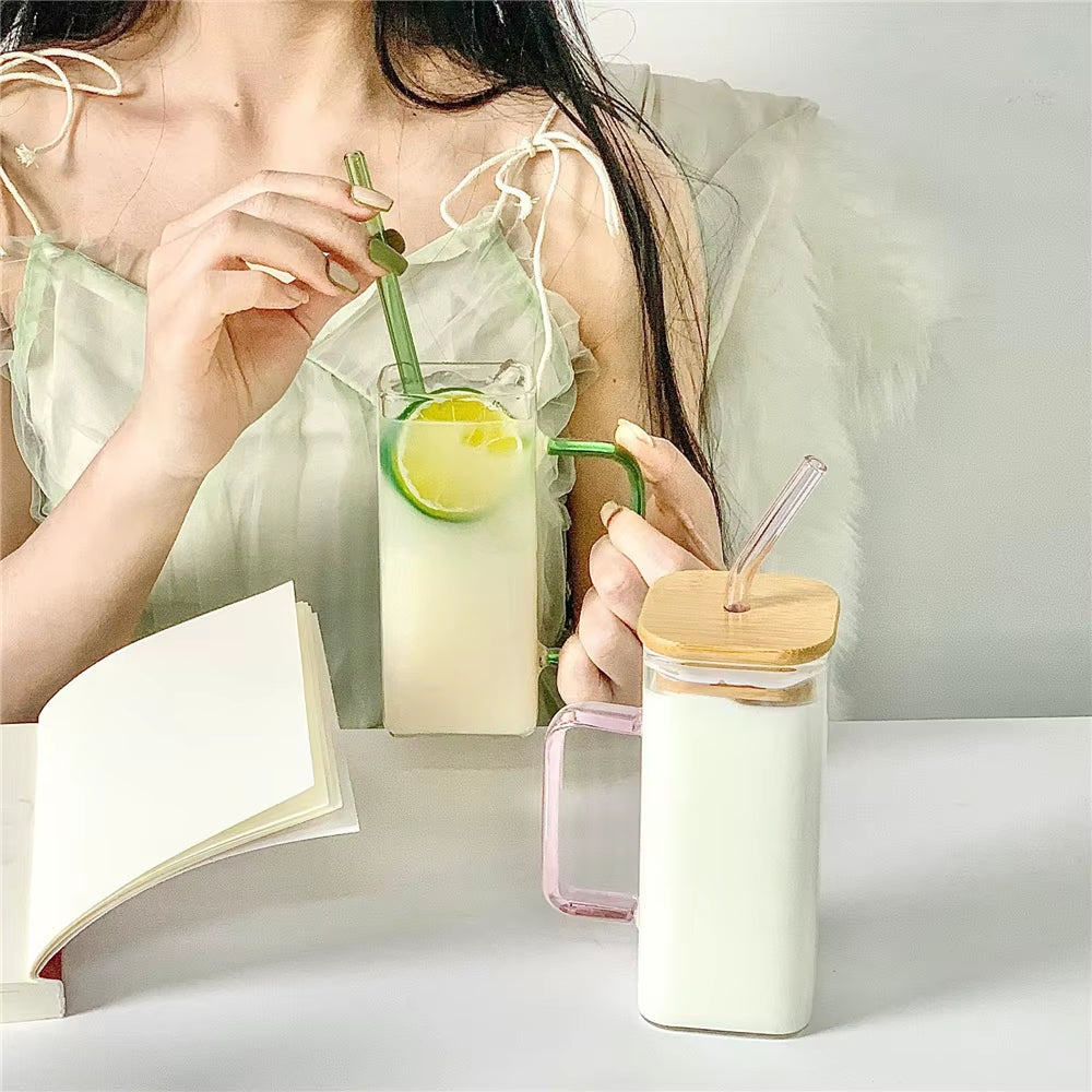 400ml Heat-Resistant Square Glass Cup - Transparent Milk, Coffee, Juice, and Beer Mug for Home and Office Use