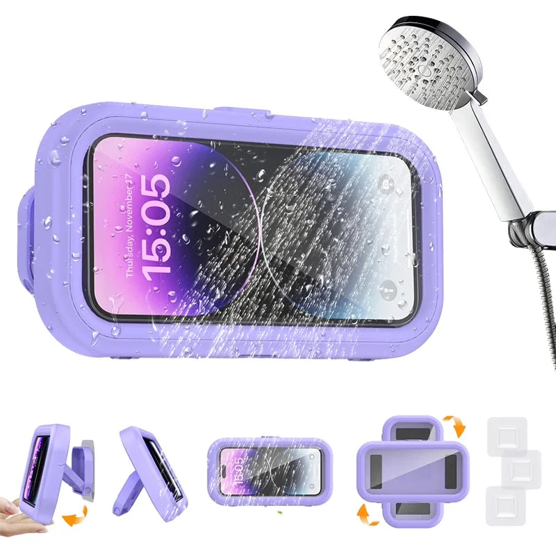Adjustable Waterproof Wall-Mounted Cell Phone Holder for Shower and Bathroom Use - Compatible with All Smartphones