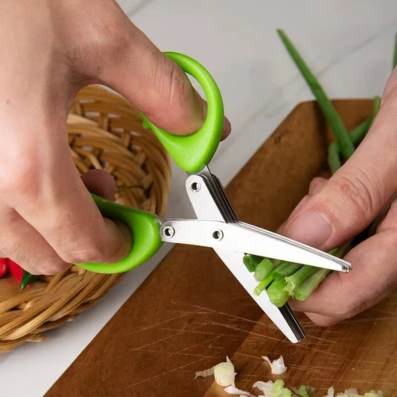 Professional Multi-Functional Stainless Steel Kitchen Scissors with 3-5 Layer Design for Efficient Cutting and Chopping of Peppers, Scallions, and Laver