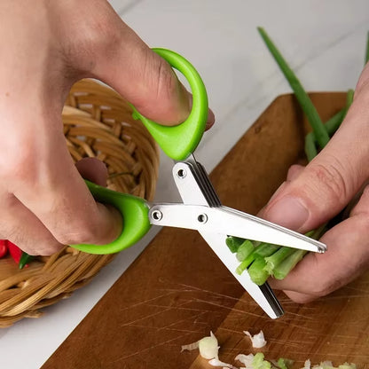 Professional Multi-Functional Stainless Steel Kitchen Scissors with 3-5 Layer Design for Efficient Cutting and Chopping of Peppers, Scallions, and Laver