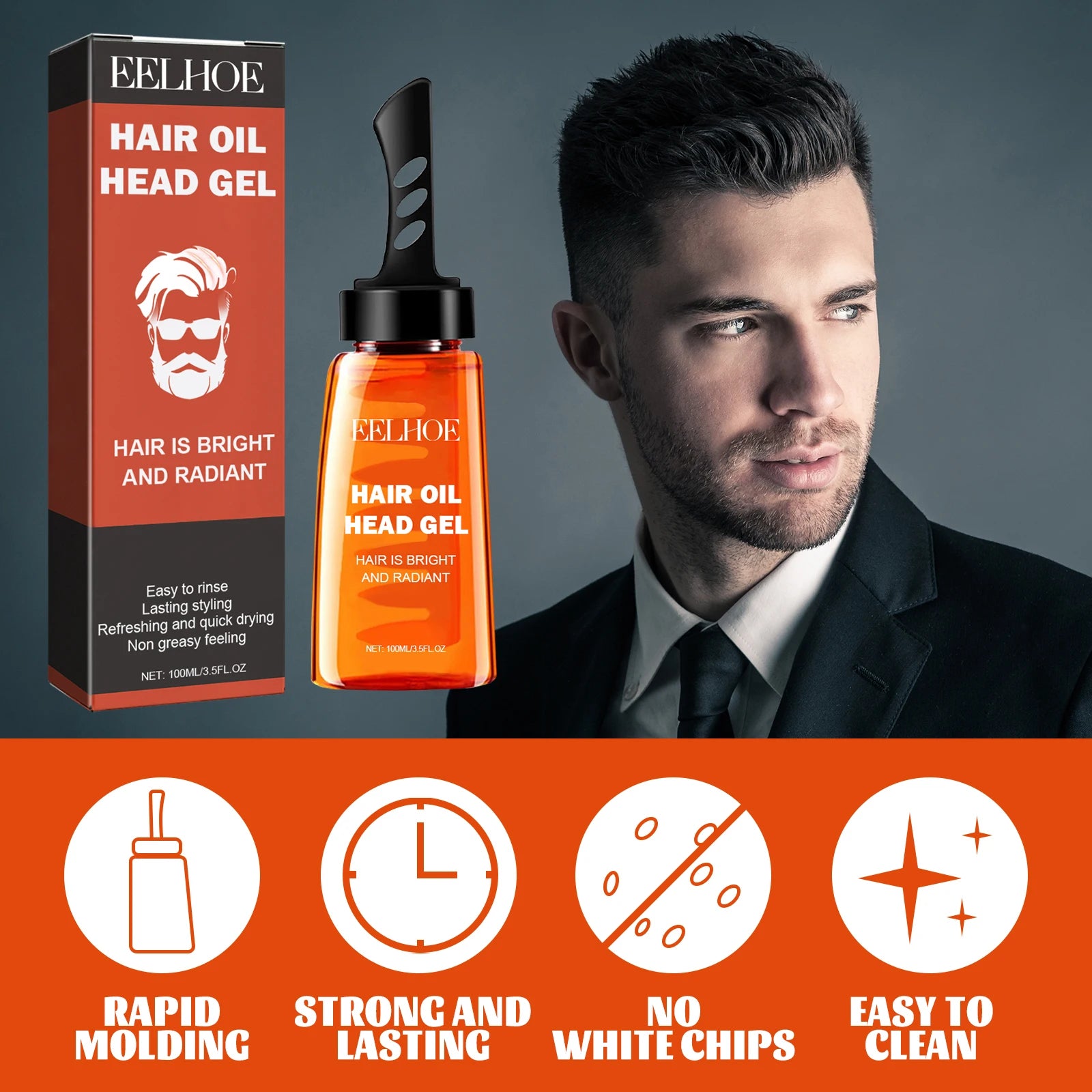Men's Professional Hair Wax Gel with Tooth Comb - Long-Lasting Fluffy Styling Oil and Pomade