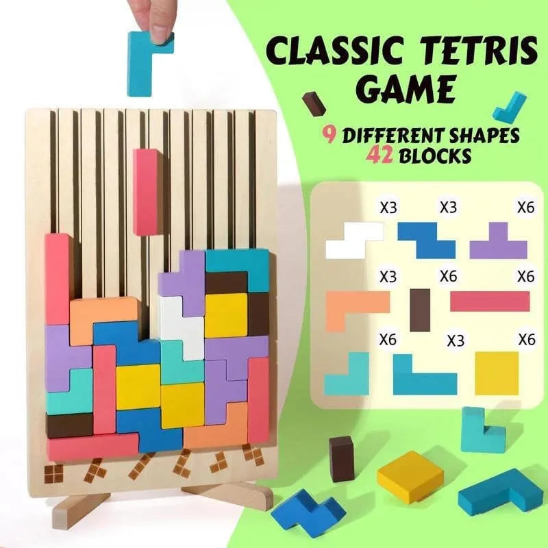 Wooden Stacking Puzzle Game for Family Engagement - STEM Educational Activity for All Ages
