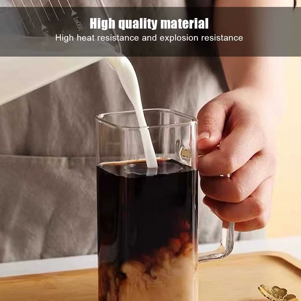 400ml Heat-Resistant Square Glass Cup - Transparent Milk, Coffee, Juice, and Beer Mug for Home and Office Use