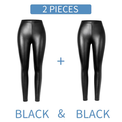 PU Faux Leather Women's Leggings - Stylish Stretchy Fitness Pants, Warm, Waterproof, and Push-Up Design