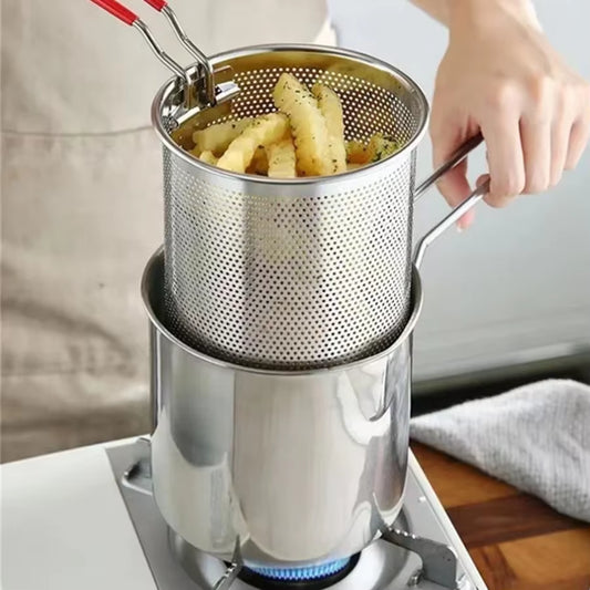Professional Stainless Steel Fryer for French Fries and Chicken Wings with Filter Screen, Tianfu Luo Pot