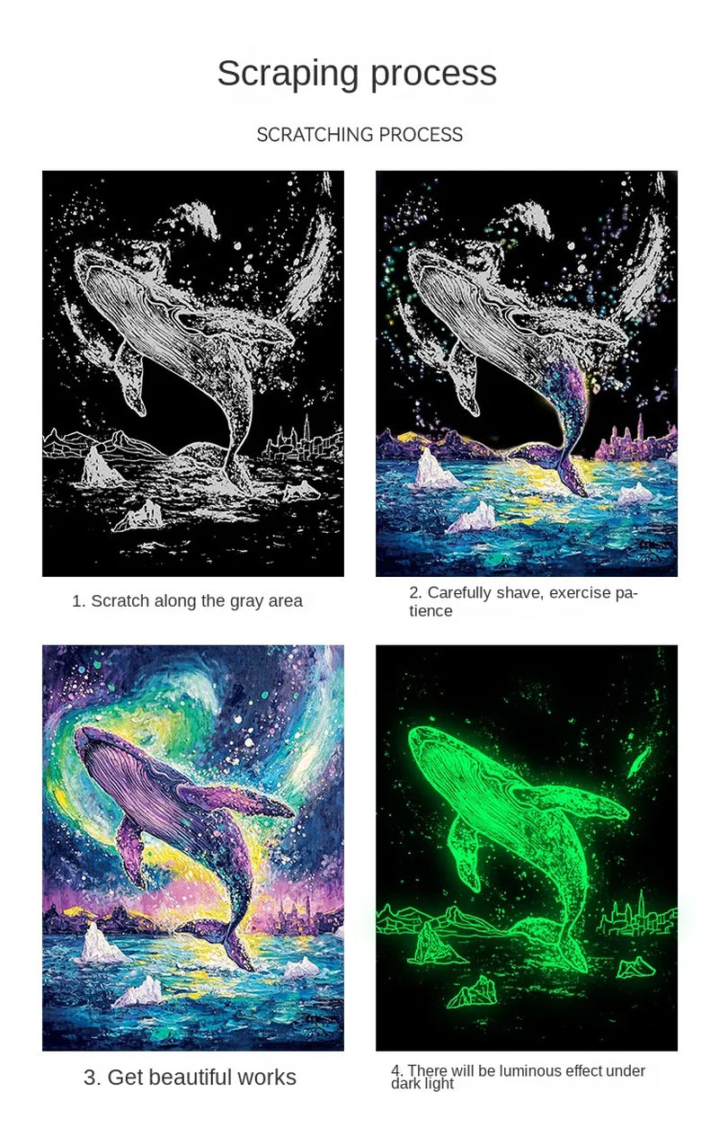 4-Piece Set of DIY Luminous Scratch Art Kits - Colorful Creative Painting Educational Toys Gift