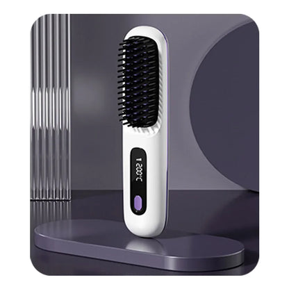 Cordless USB Rechargeable Hair Straightener Brush with Negative Ion Technology for Styling and Detangling