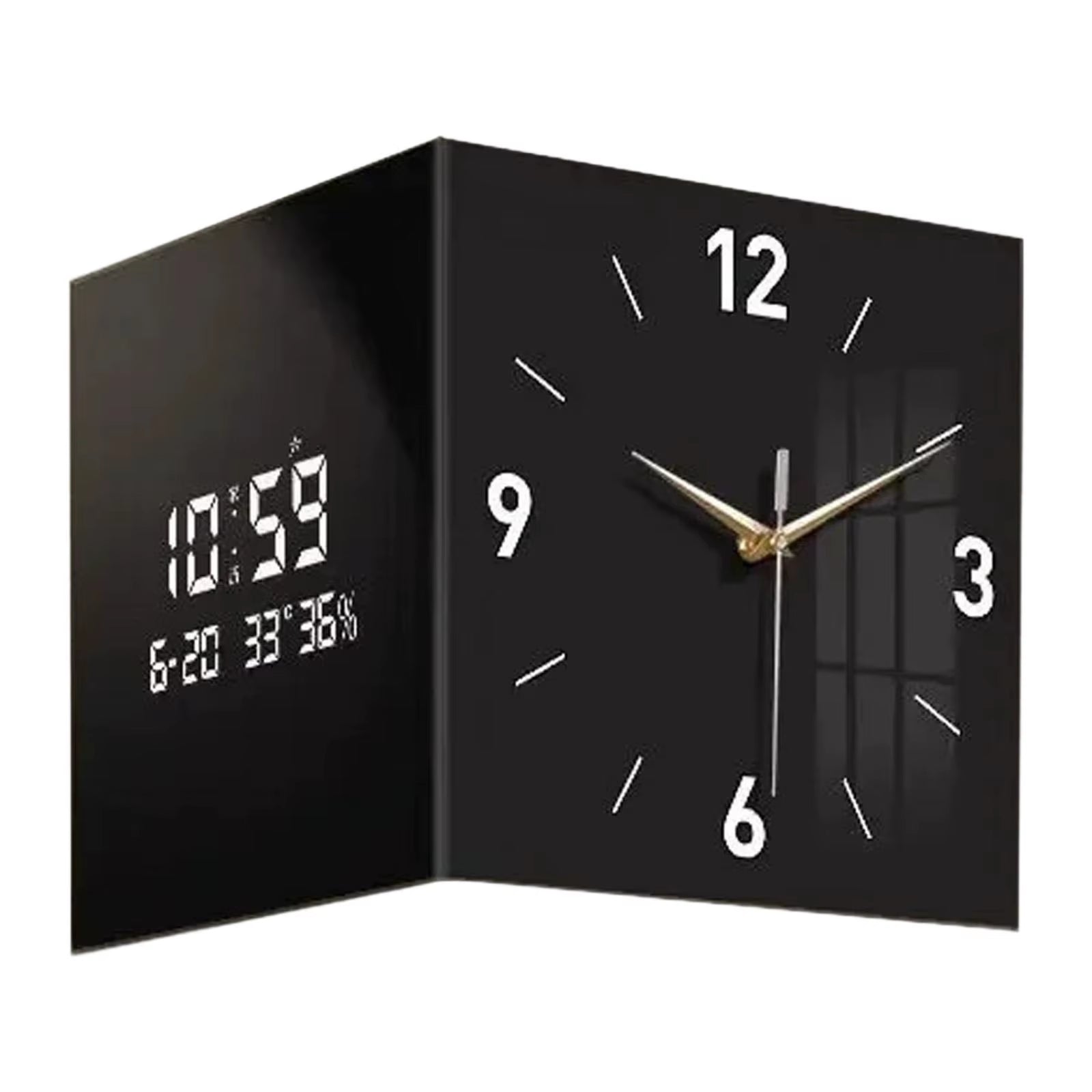 Double-Sided Corner Clock Modern Minimalist Calendar Electronic Clock with Night Light for Home Living Room Wall Decorations