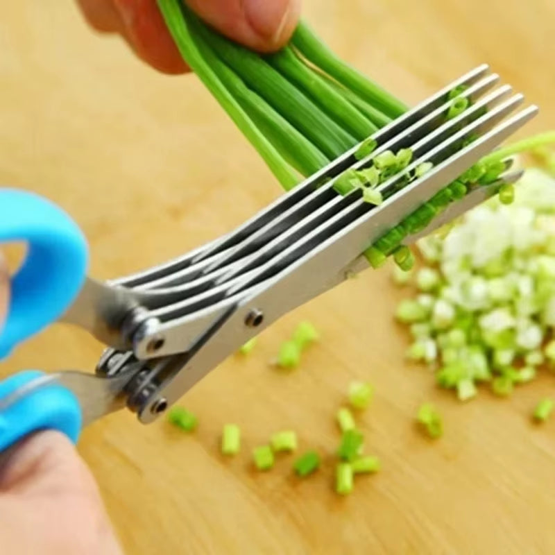 Professional Multi-Functional Stainless Steel Kitchen Scissors with 3-5 Layer Design for Efficient Cutting and Chopping of Peppers, Scallions, and Laver