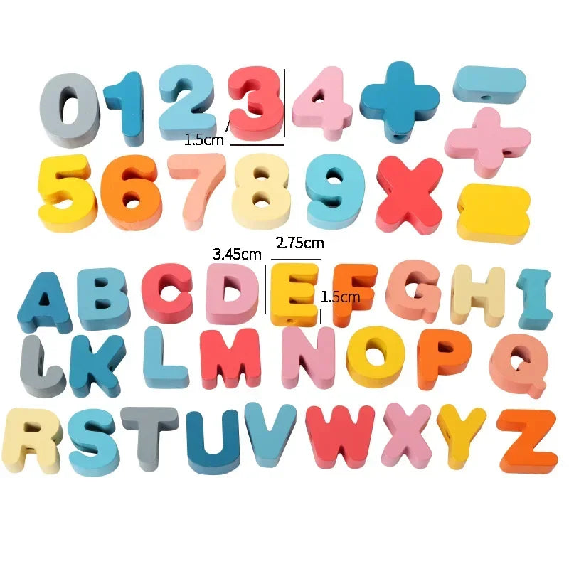 Montessori-Inspired Wooden Lacing Toy Set for Children - Includes Cartoon Animal, Fruit, Letter, and Number Beads for Creative Threading Activities
