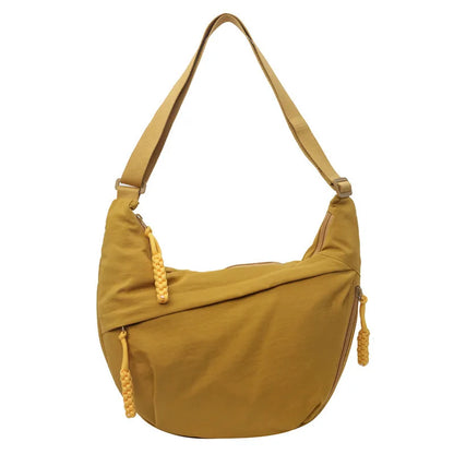 Canvas Lightweight Solid Color Dumpling Crossbody Bag - Large Capacity Korean-Inspired Shoulder Bag