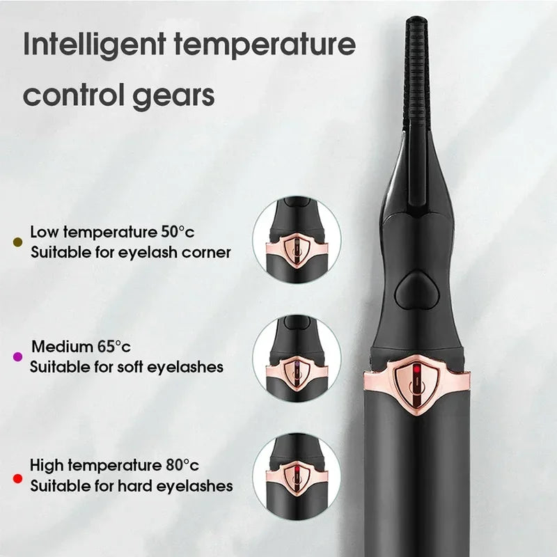 Portable 2-in-1 Heated Eyelash Curler with Long-Lasting Curling Comb Clip, USB Power Supply, and Adjustable 3-Speed Temperature Settings