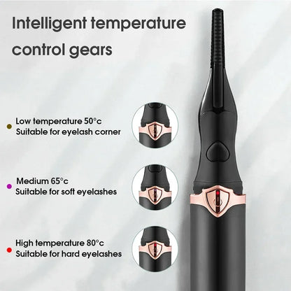 Portable 2-in-1 Heated Eyelash Curler with Long-Lasting Curling Comb Clip, USB Power Supply, and Adjustable 3-Speed Temperature Settings