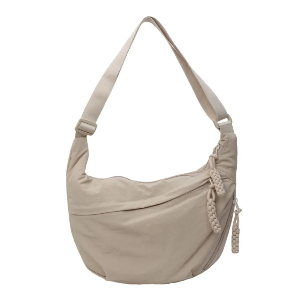 Canvas Lightweight Solid Color Dumpling Crossbody Bag - Large Capacity Korean-Inspired Shoulder Bag
