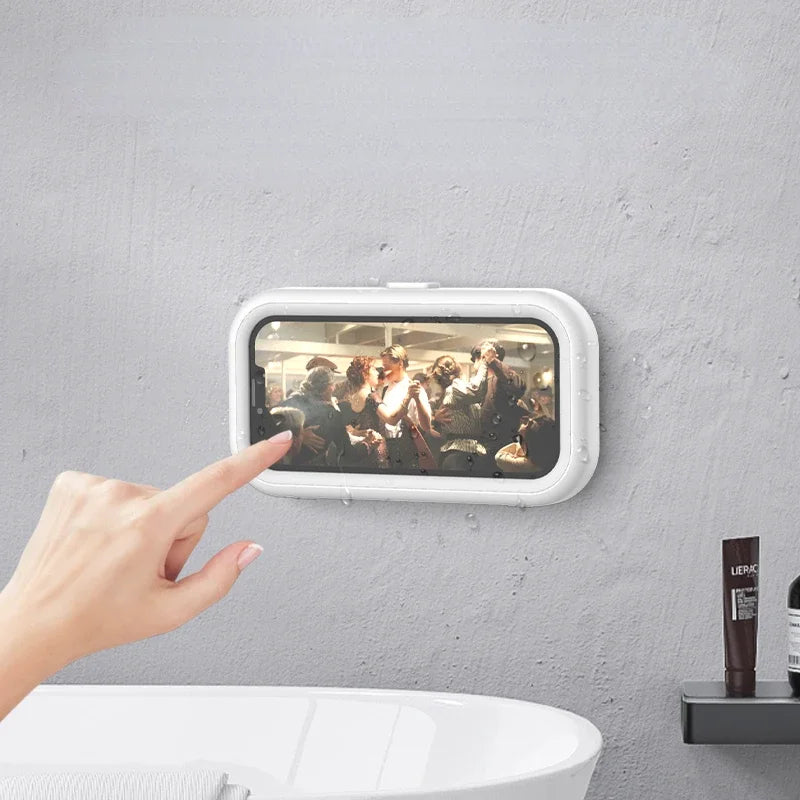 Adjustable Waterproof Wall-Mounted Cell Phone Holder for Shower and Bathroom Use - Compatible with All Smartphones
