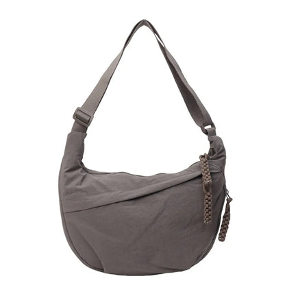 Canvas Lightweight Solid Color Dumpling Crossbody Bag - Large Capacity Korean-Inspired Shoulder Bag
