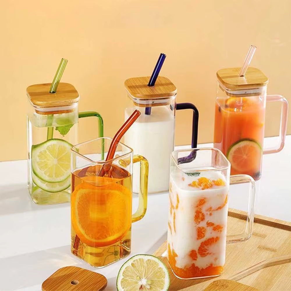 400ml Heat-Resistant Square Glass Cup - Transparent Milk, Coffee, Juice, and Beer Mug for Home and Office Use
