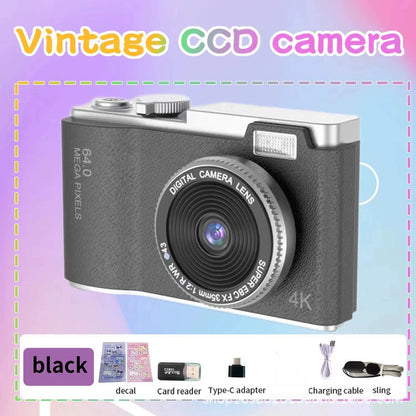 4K CCD Digital Camera - 48MP Compact Photography Camera with 180° Flip Screen for Students and Beginners