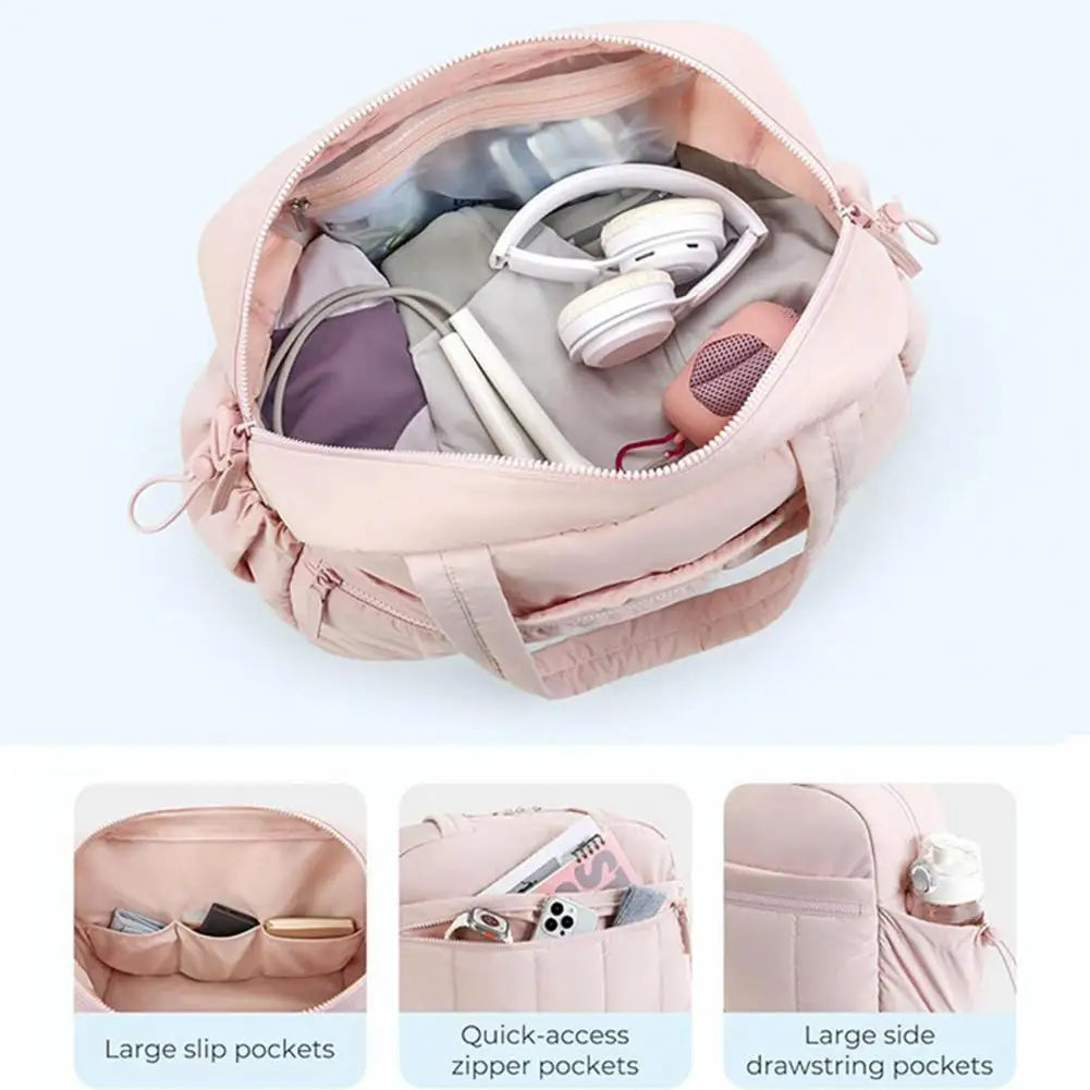 Travel Handbag with Spacious Waterproof PVC Compartment for Wet-Dry Separation, Gym Bag with Five External Pockets and Carry-On Design