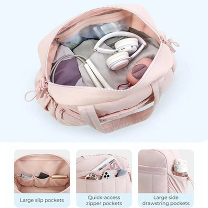 Travel Handbag with Spacious Waterproof PVC Compartment for Wet-Dry Separation, Gym Bag with Five External Pockets and Carry-On Design