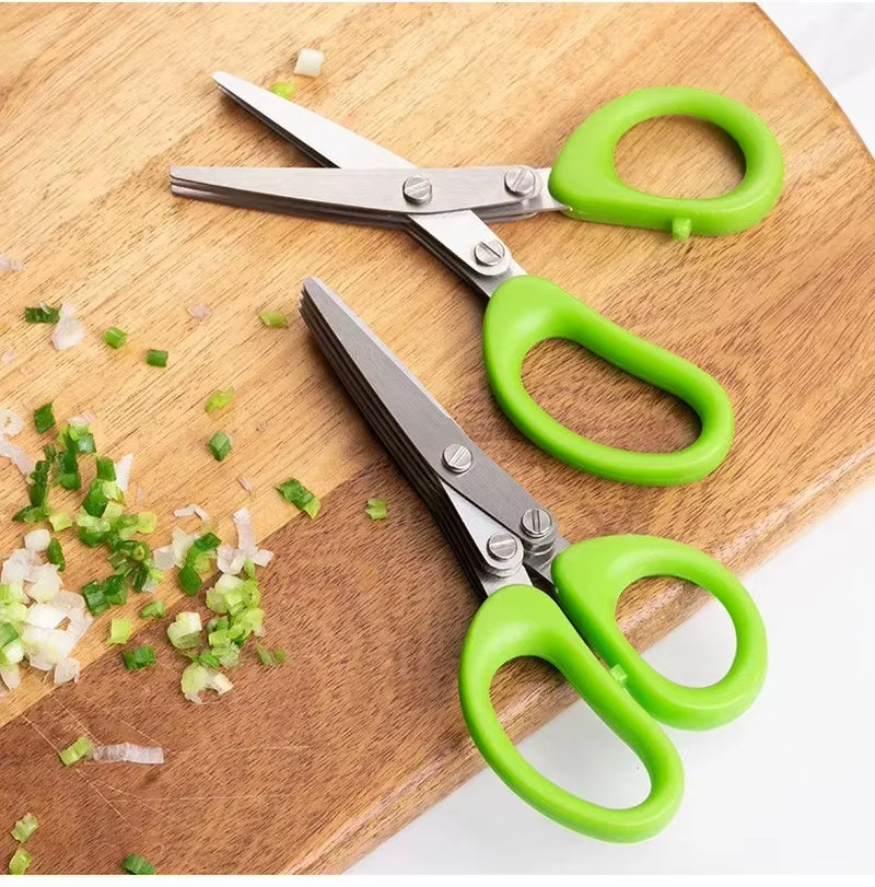 Professional Multi-Functional Stainless Steel Kitchen Scissors with 3-5 Layer Design for Efficient Cutting and Chopping of Peppers, Scallions, and Laver