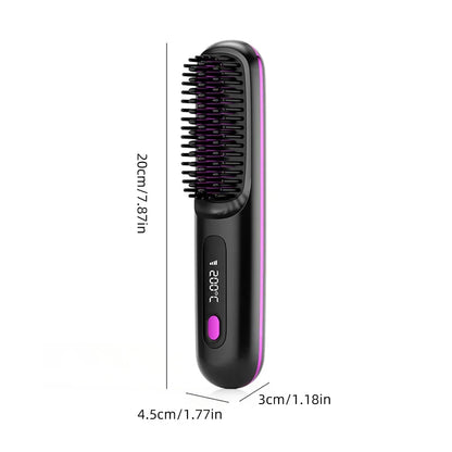 Cordless USB Rechargeable Hair Straightener Brush with Negative Ion Technology for Styling and Detangling