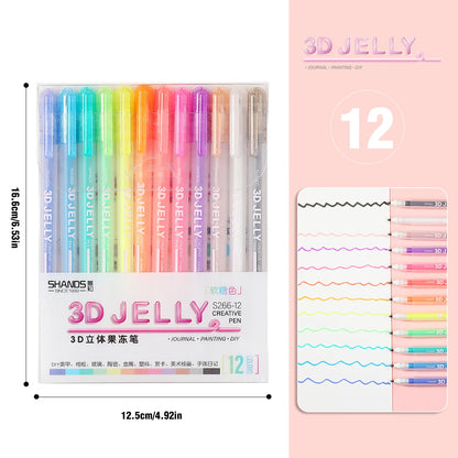 3D Jelly Highlighter Pens Set (6/12 Pcs) for Creative Art, DIY Projects, and Stationery Supplies for Students and Adults