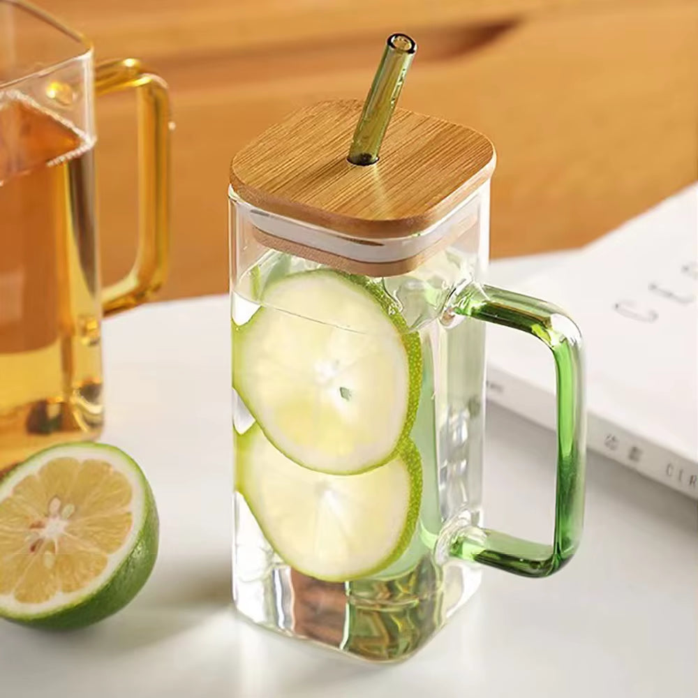 400ml Heat-Resistant Square Glass Cup - Transparent Milk, Coffee, Juice, and Beer Mug for Home and Office Use