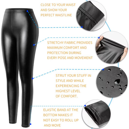 PU Faux Leather Women's Leggings - Stylish Stretchy Fitness Pants, Warm, Waterproof, and Push-Up Design