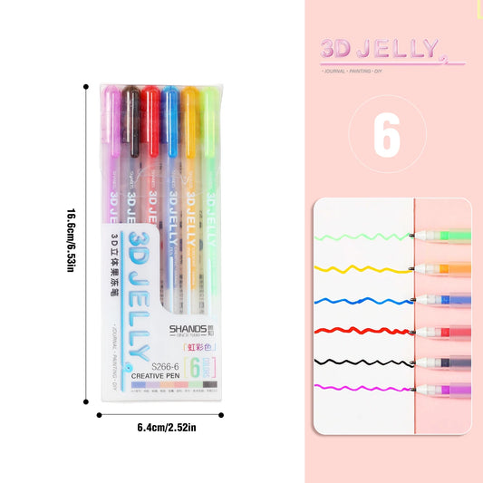 3D Jelly Highlighter Pens Set (6/12 Pcs) for Creative Art, DIY Projects, and Stationery Supplies for Students and Adults