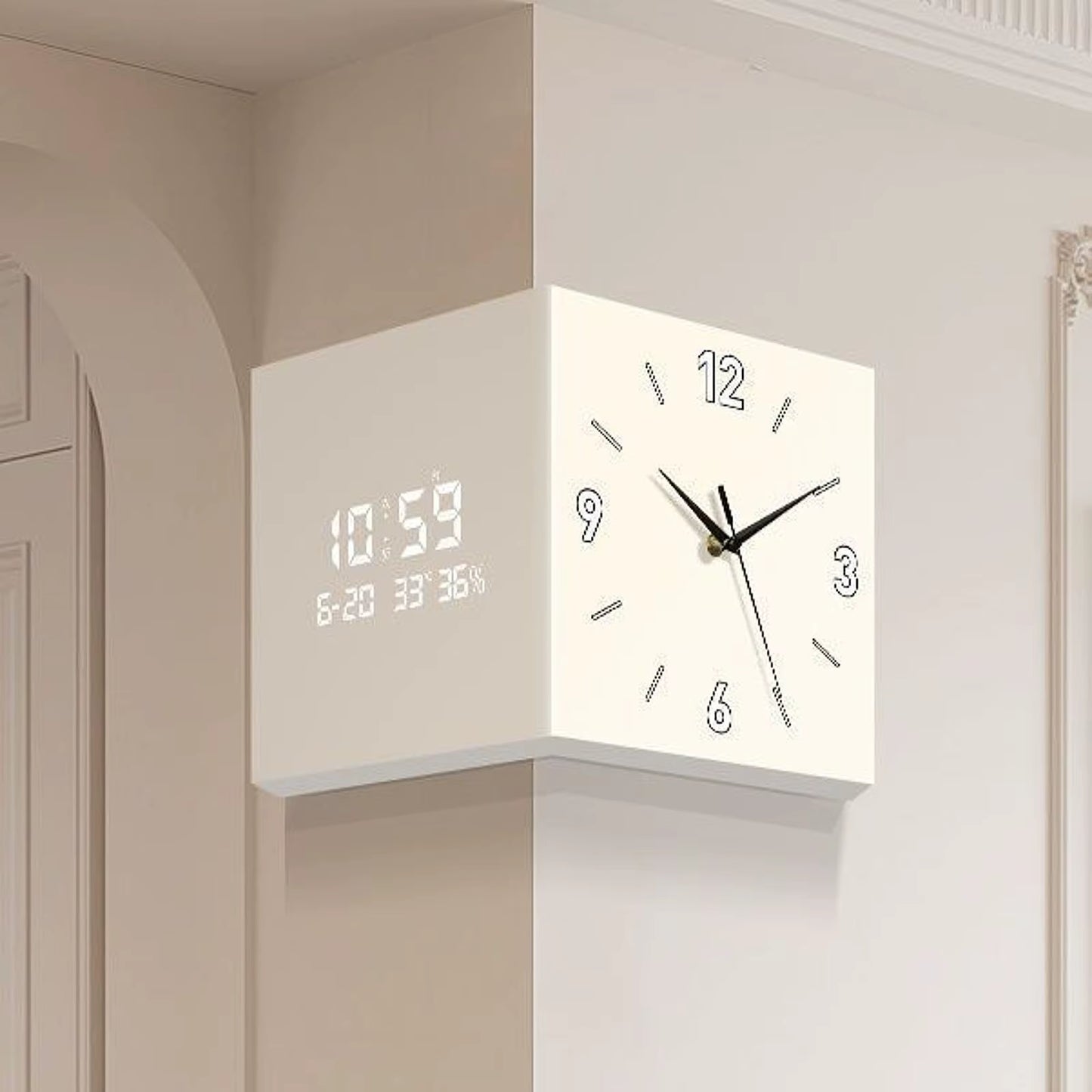 Double-Sided Corner Clock Modern Minimalist Calendar Electronic Clock with Night Light for Home Living Room Wall Decorations