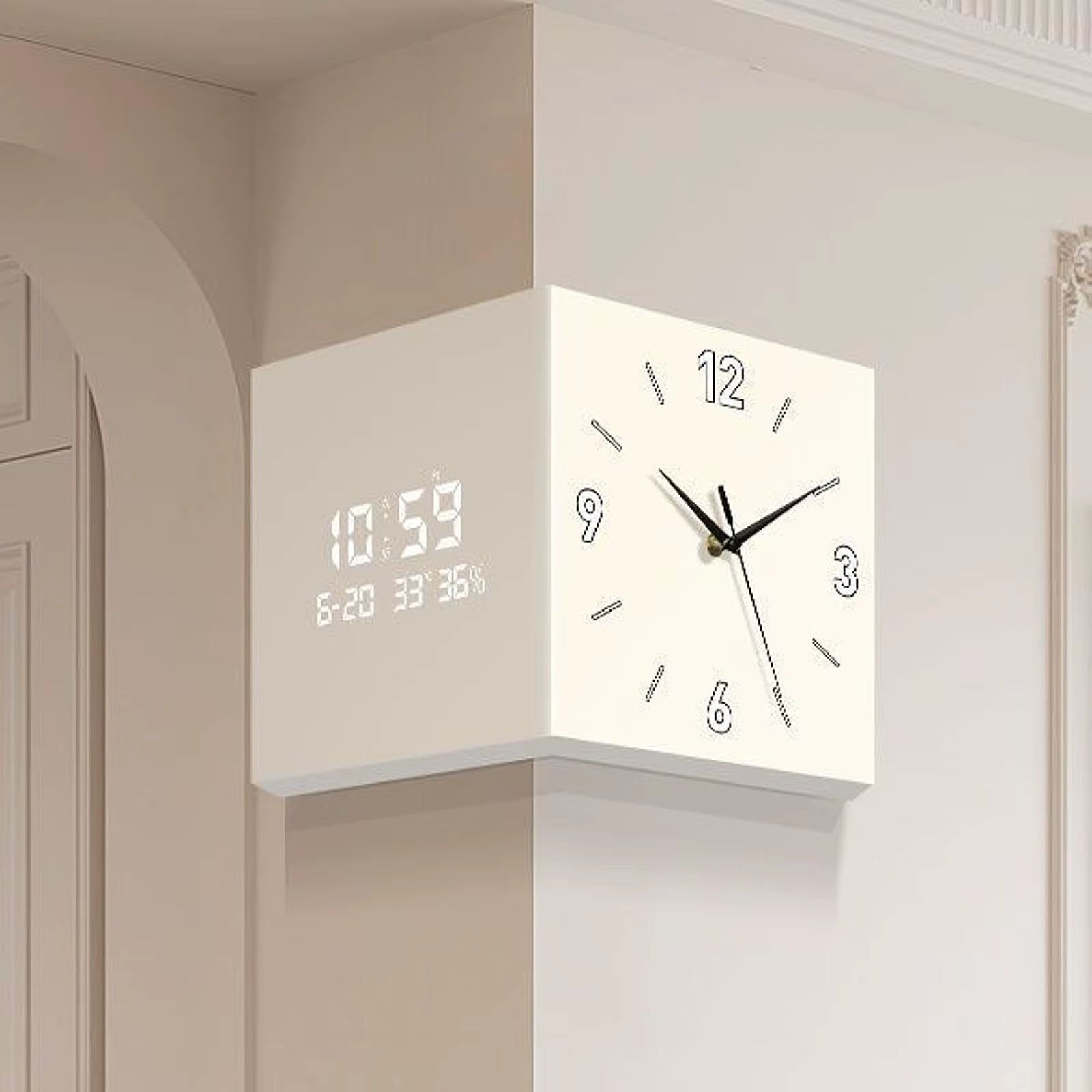 Double-Sided Corner Clock Modern Minimalist Calendar Electronic Clock with Night Light for Home Living Room Wall Decorations