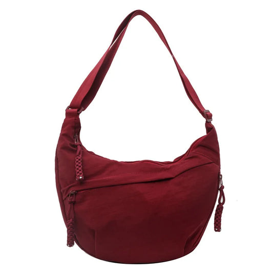 Canvas Lightweight Solid Color Dumpling Crossbody Bag - Large Capacity Korean-Inspired Shoulder Bag