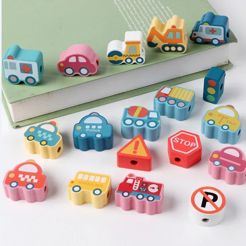 Montessori-Inspired Wooden Lacing Toy Set for Children - Includes Cartoon Animal, Fruit, Letter, and Number Beads for Creative Threading Activities