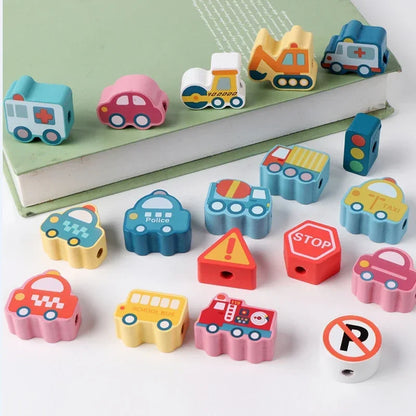 Montessori-Inspired Wooden Lacing Toy Set for Children - Includes Cartoon Animal, Fruit, Letter, and Number Beads for Creative Threading Activities