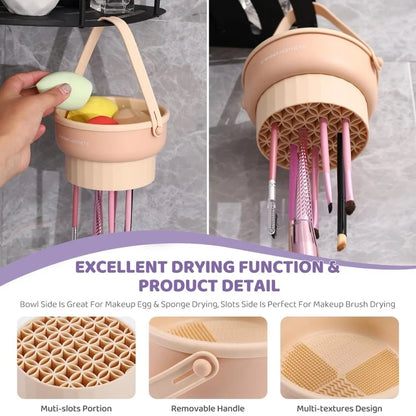 3-in-1 Silicone Makeup Brush Cleaner Mat with Folding Washing Bowl and Scrubber for Powder Puff and Cosmetic Sponge Drying Tools