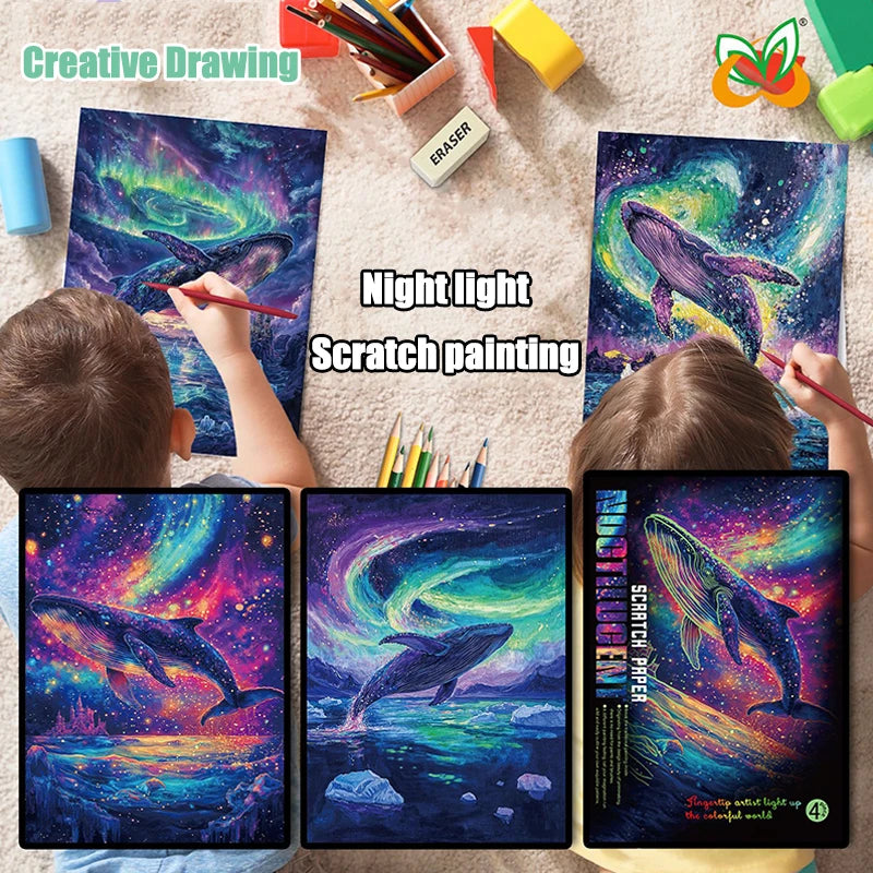 4-Piece Set of DIY Luminous Scratch Art Kits - Colorful Creative Painting Educational Toys Gift