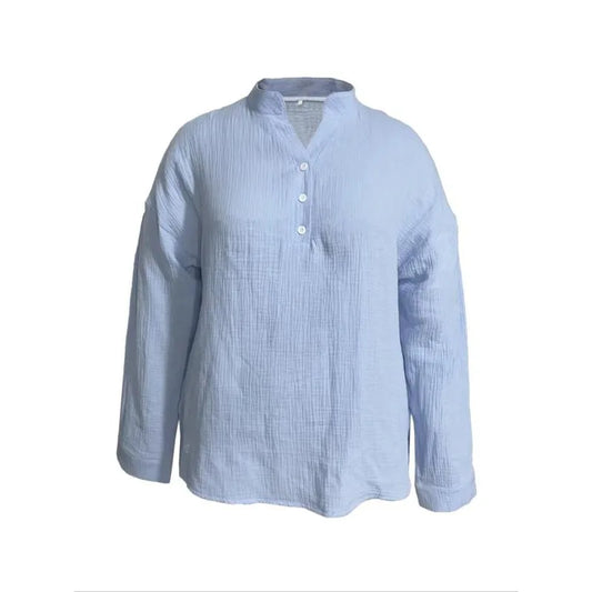 Plus Size Women's Casual Button-Up Shirts - Summer Loose Pleated V-Neck Long Sleeve Blouses (1XL-5XL)