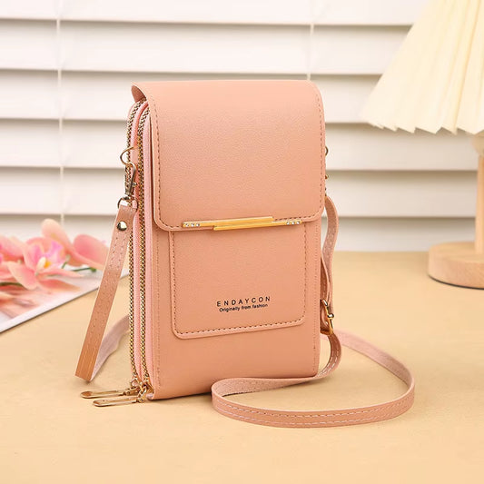 Fashionable Touch Screen Lock Crossbody Cell Phone Bag for Women with Card Holder