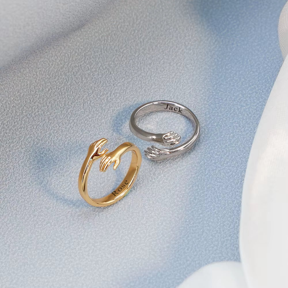 2025 Engravable Simple Hug Open Ring - Stainless Steel Couple's Fashion Ring in Solid Color
