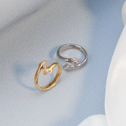 2025 Engravable Simple Hug Open Ring - Stainless Steel Couple's Fashion Ring in Solid Color