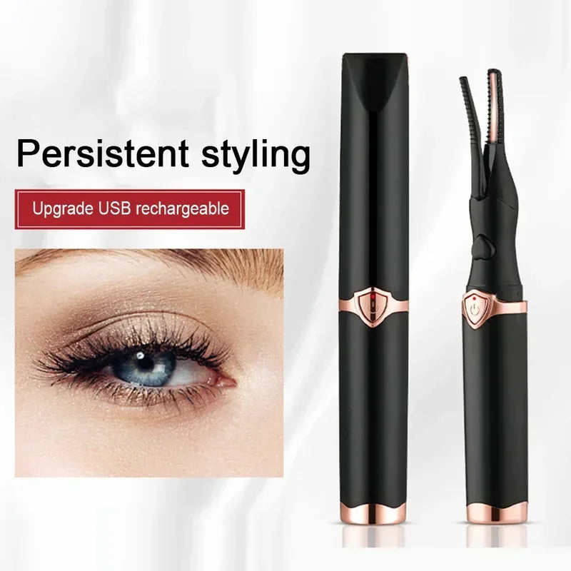 Portable 2-in-1 Heated Eyelash Curler with Long-Lasting Curling Comb Clip, USB Power Supply, and Adjustable 3-Speed Temperature Settings