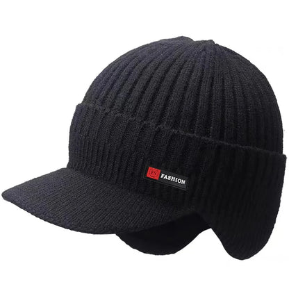 Men's Winter Outdoor Hat with Ear Protection - Warm Thick Knitted Cap, Scarf, and Windproof Visor for Cycling